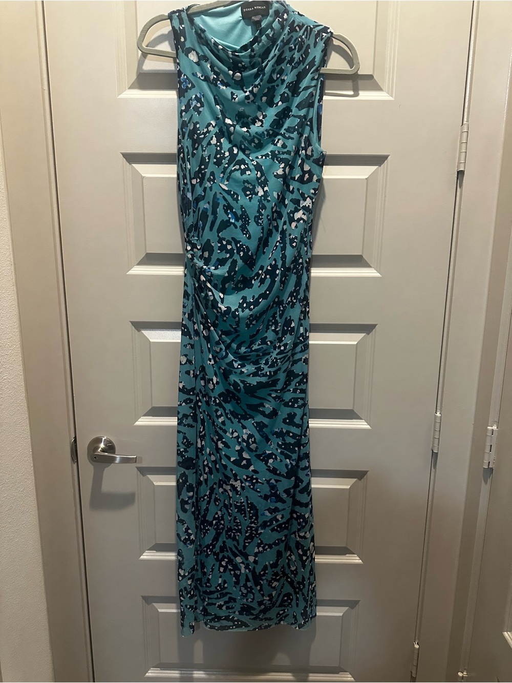 Animal Print Teal and Navy Sleeveless Maxi Dress